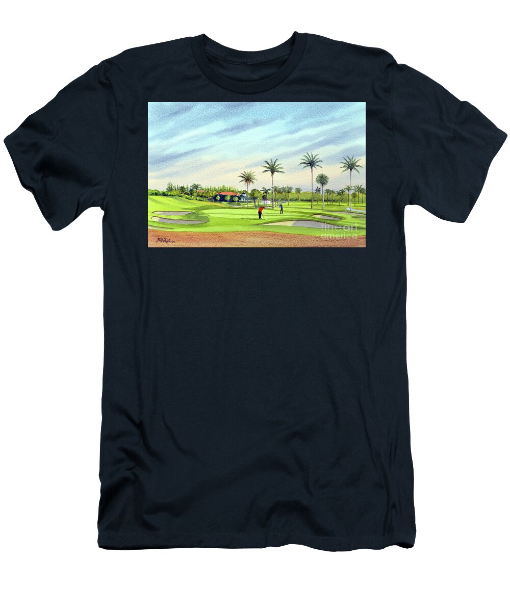 Seminole Golf Course Paintings T-Shirt featuring the painting Seminole Golf Course Juno Beach Florida 17th Green by Bill Holkham
