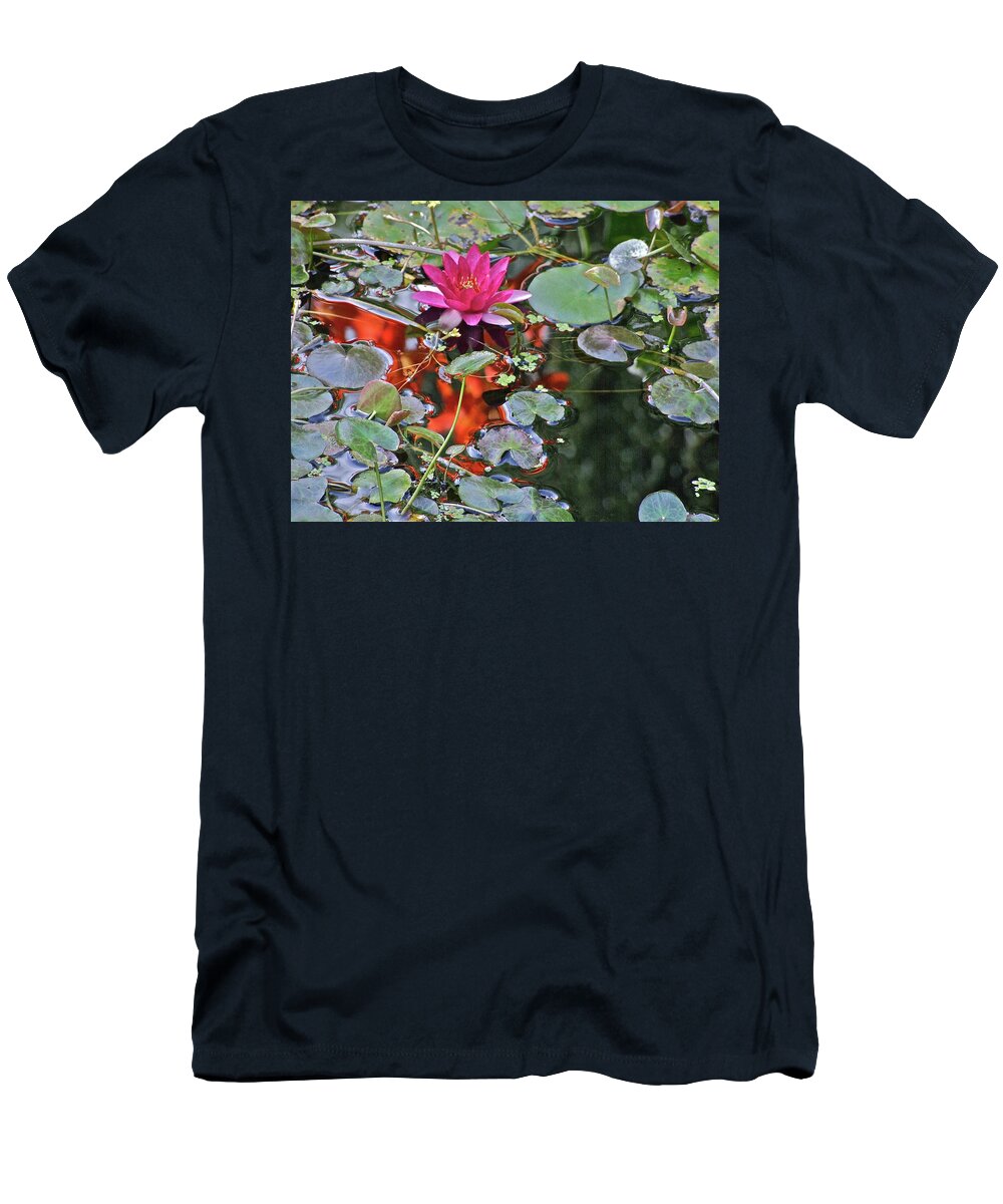 Water Lily: Water Garden T-Shirt featuring the photograph September Rose Water Lily 2 by Janis Senungetuk