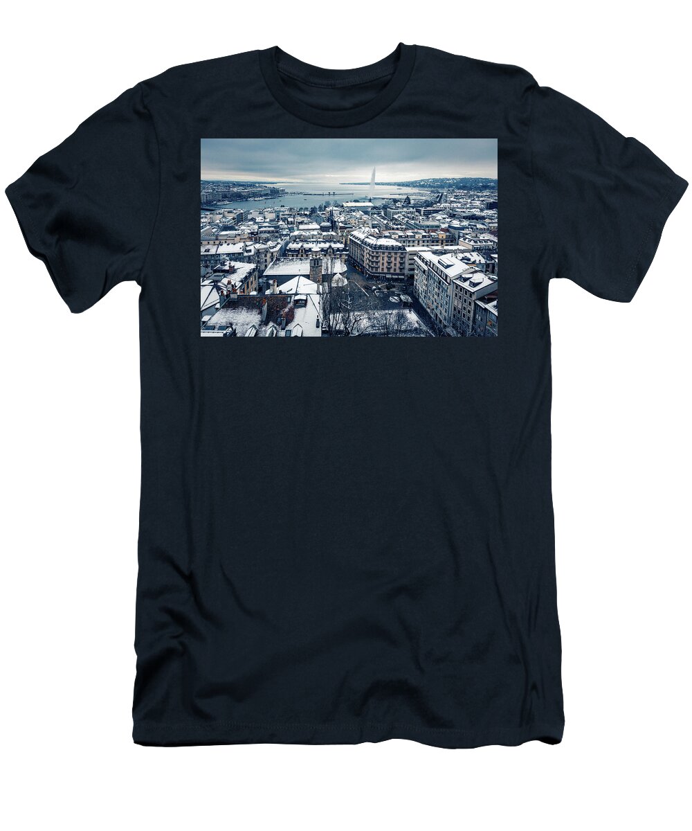 Outdoors T-Shirt featuring the photograph Snowing in Geneva during Winter by Benoit Bruchez