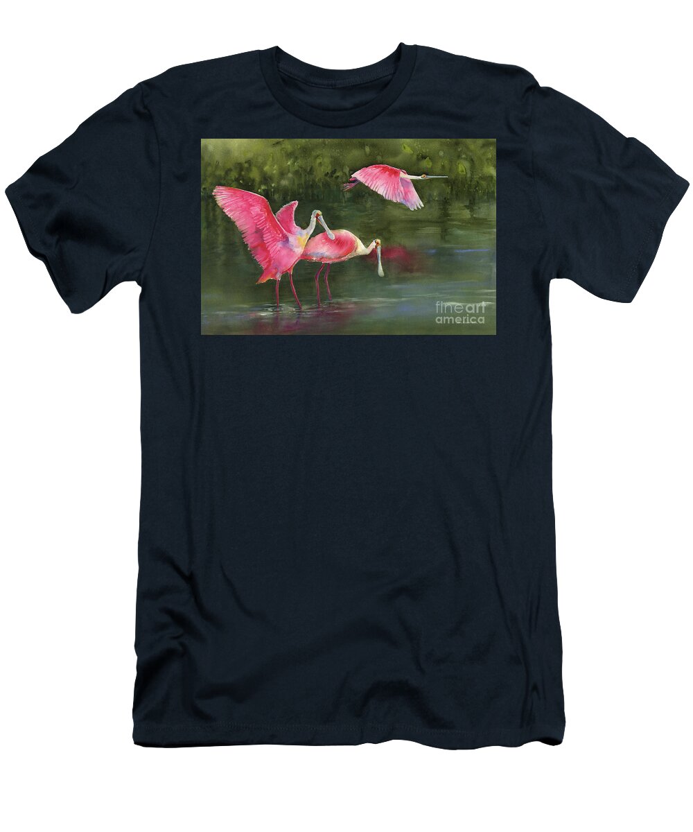 Watercolor Spoonbills T-Shirt featuring the painting Spoonbills by Amy Kirkpatrick