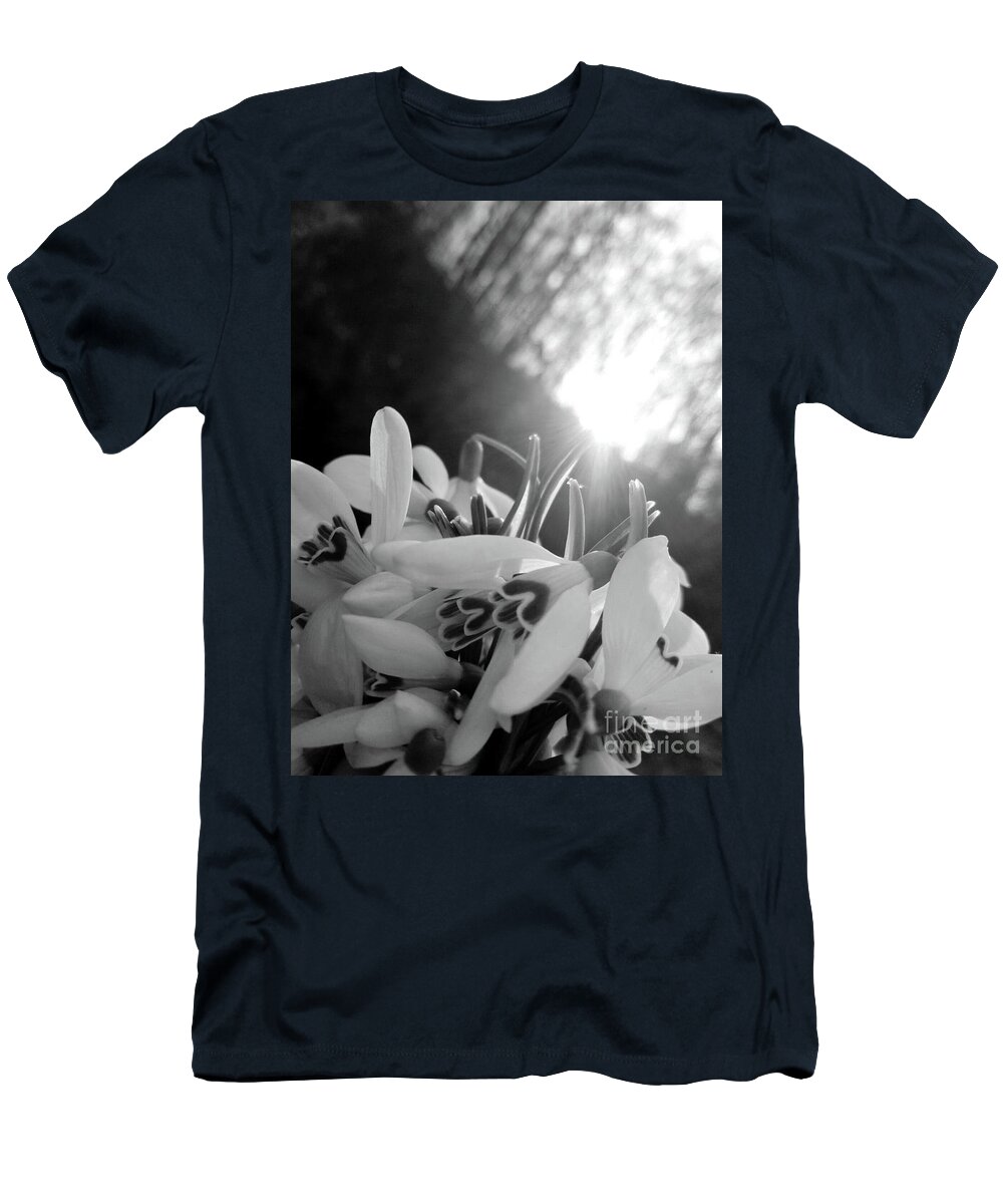 Sunrise T-Shirt featuring the photograph Spring Flowers Enlighted With Sun Rays BNW by Leonida Arte