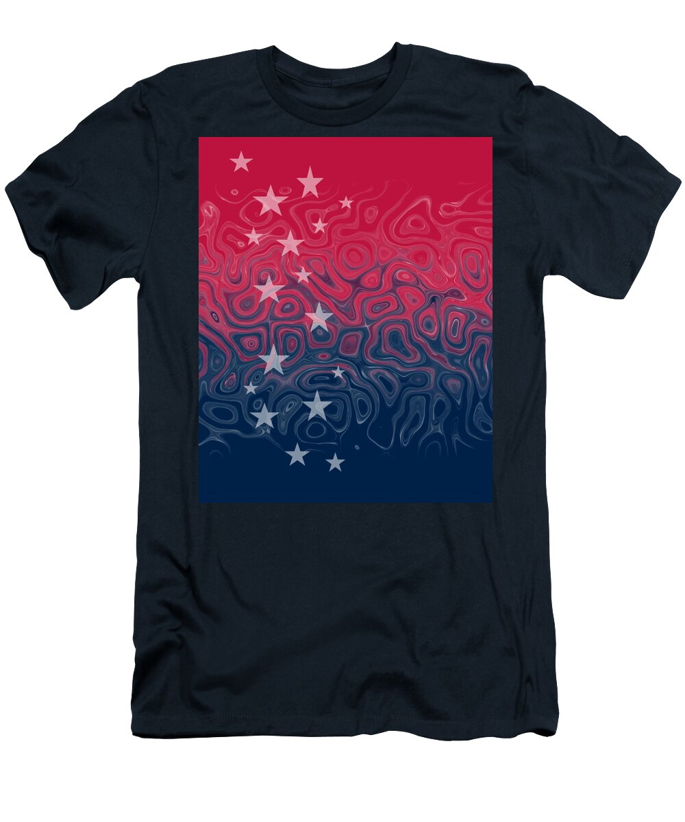 Red T-Shirt featuring the digital art Star Spangled Shadows by Designs By L