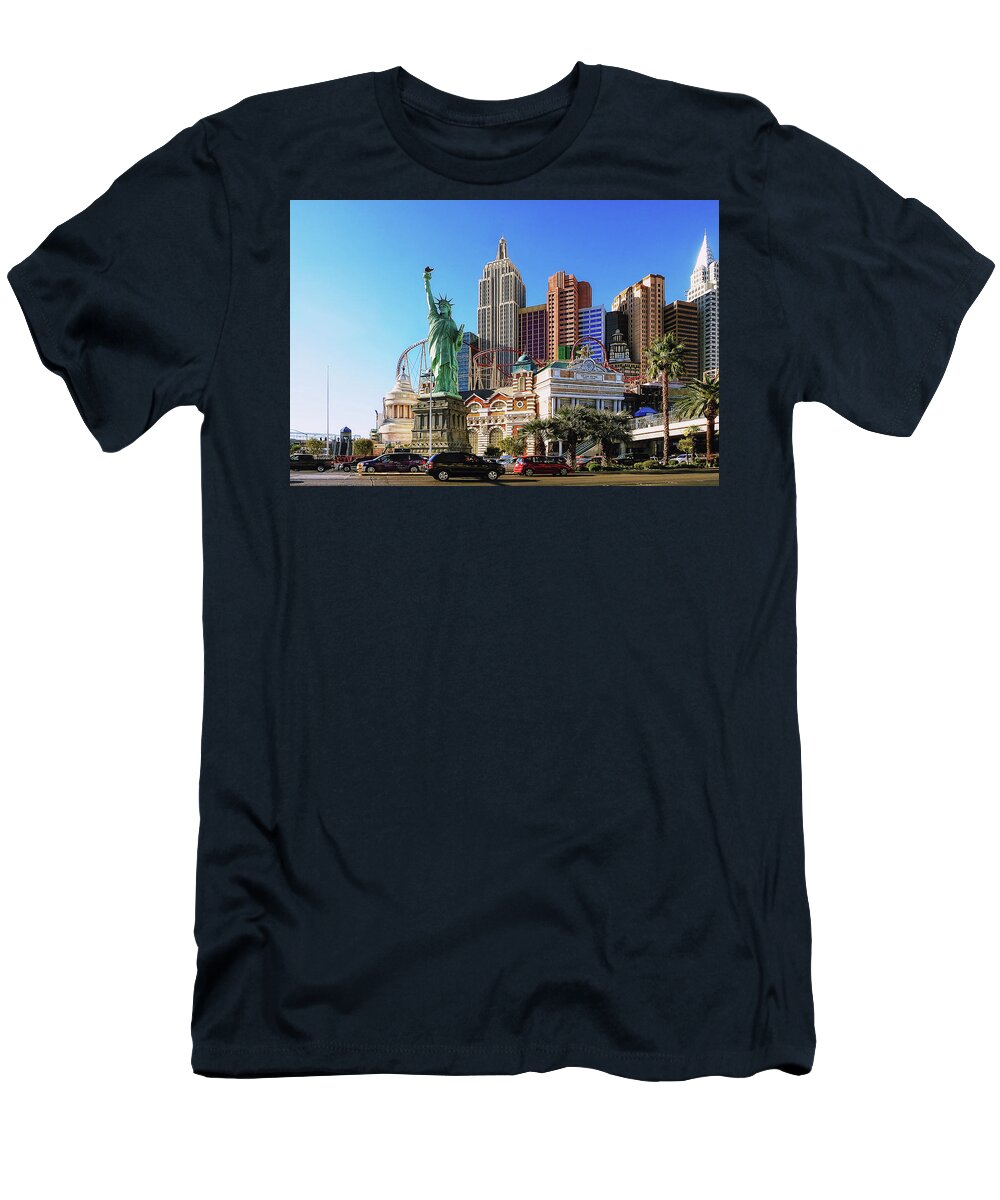 New York Las Vegas T-Shirt featuring the photograph Statue of Liberty and NY Complex, Las Vegas by Tatiana Travelways