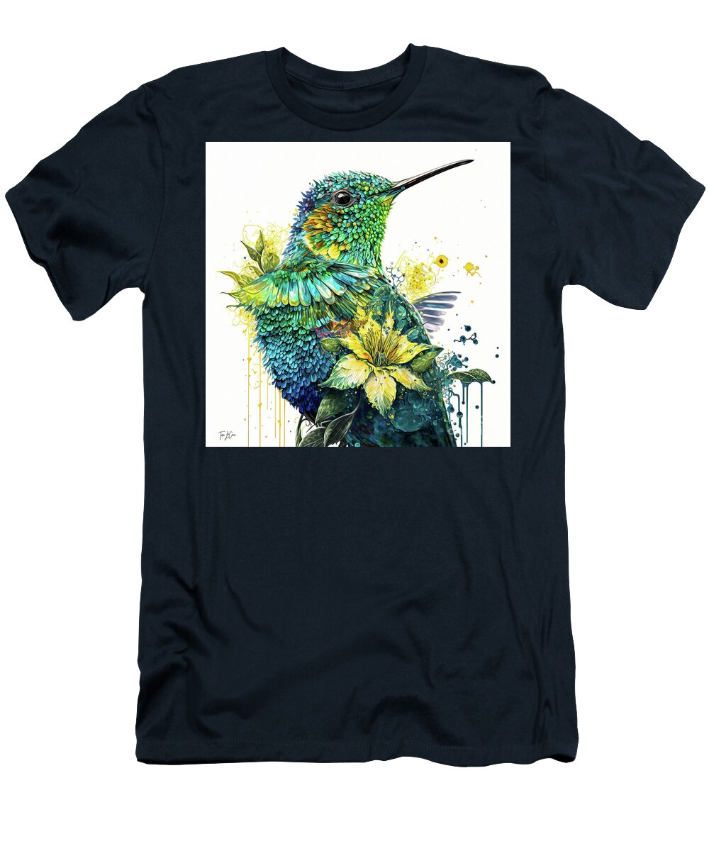 Hummingbird T-Shirt featuring the painting Sunflower Hummingbird by Tina LeCour