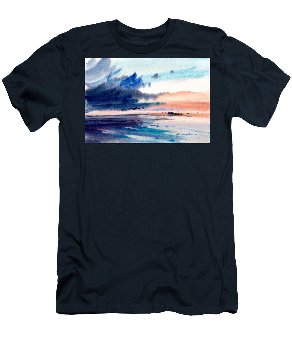 Beach T-Shirt featuring the painting Sunrise Fishing by P Anthony Visco