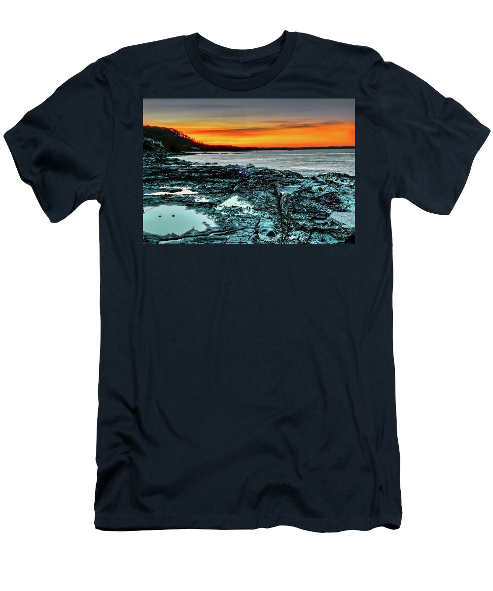 Australia T-Shirt featuring the photograph Sunset and Rocks Cowie Beach by Frank Lee