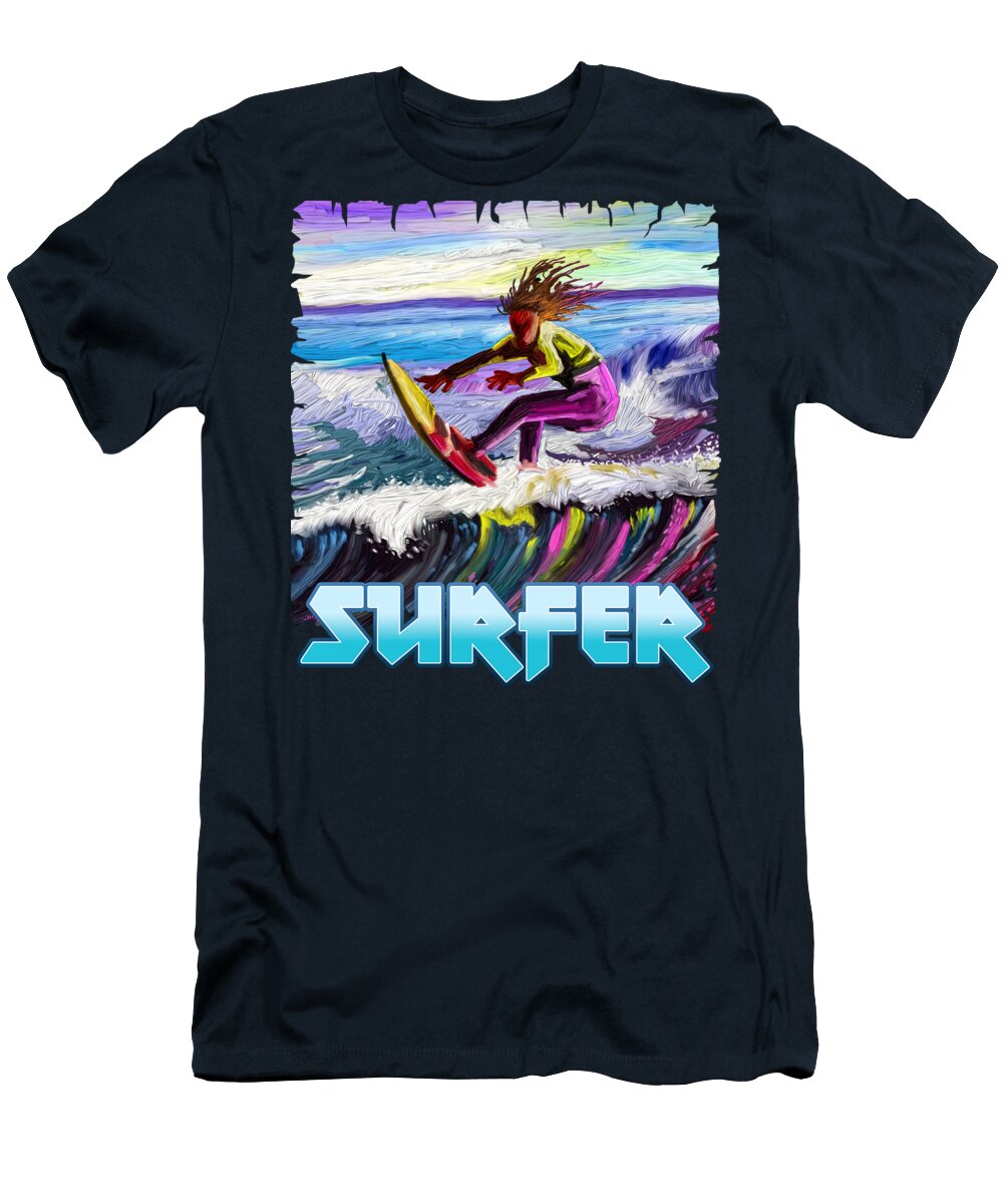 Sea T-Shirt featuring the painting Surfer by Anthony Mwangi