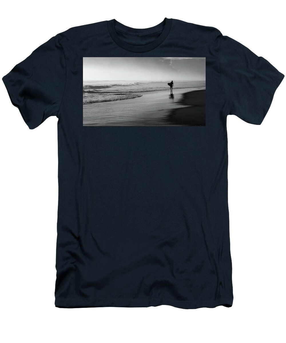 Surfer T-Shirt featuring the photograph Surfer Moment of Grace Bw by Laura Fasulo