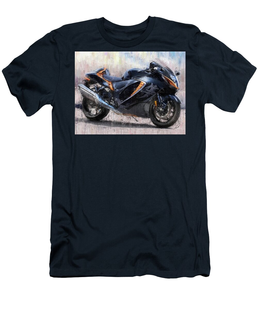 Motorcycle T-Shirt featuring the painting SUZUKI HAYABUSA GSX1300R Motorcycles by Vart by Vart