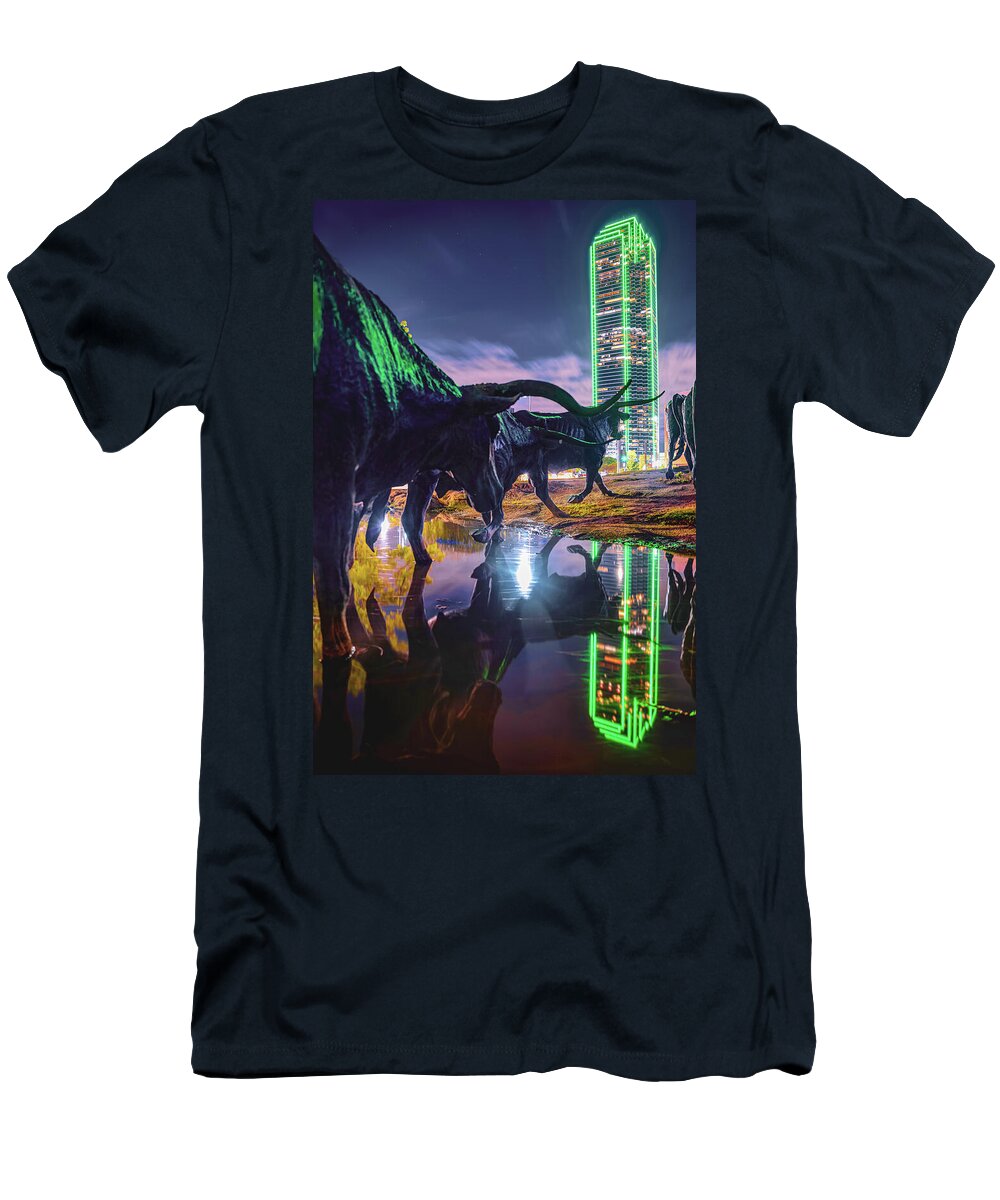 Dallas Photography T-Shirt featuring the photograph Texas Longhorns Walking Through Downtown Dallas Texas by Gregory Ballos