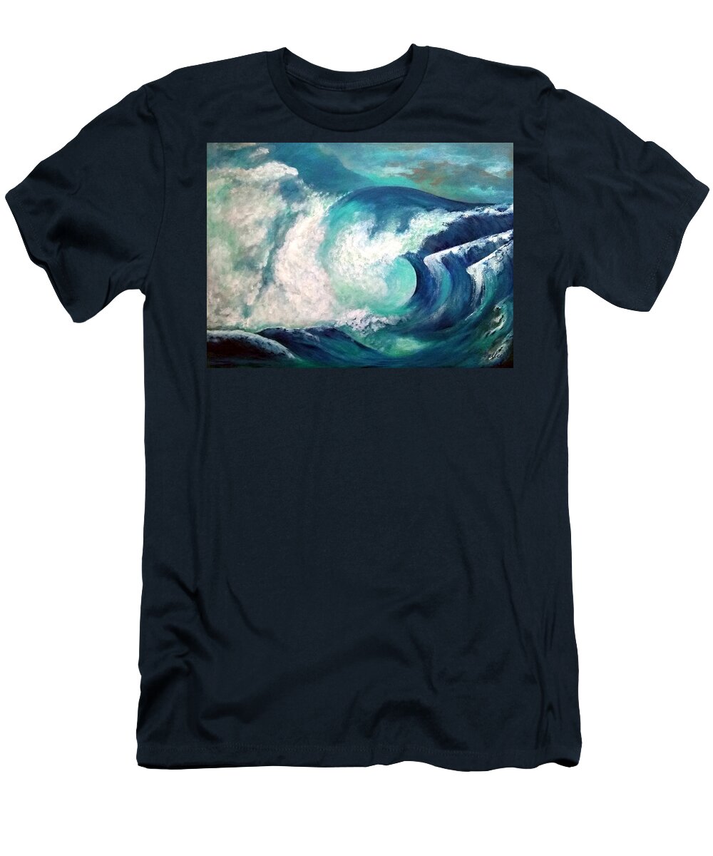 Ocean T-Shirt featuring the painting The Curl by Vallee Johnson