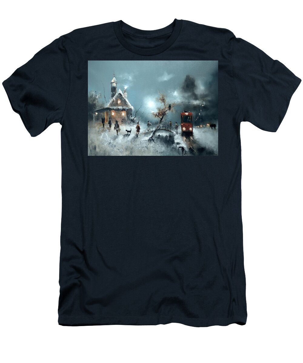 Russian Artists New Wave T-Shirt featuring the painting The End Stop of Tram by Igor Medvedev