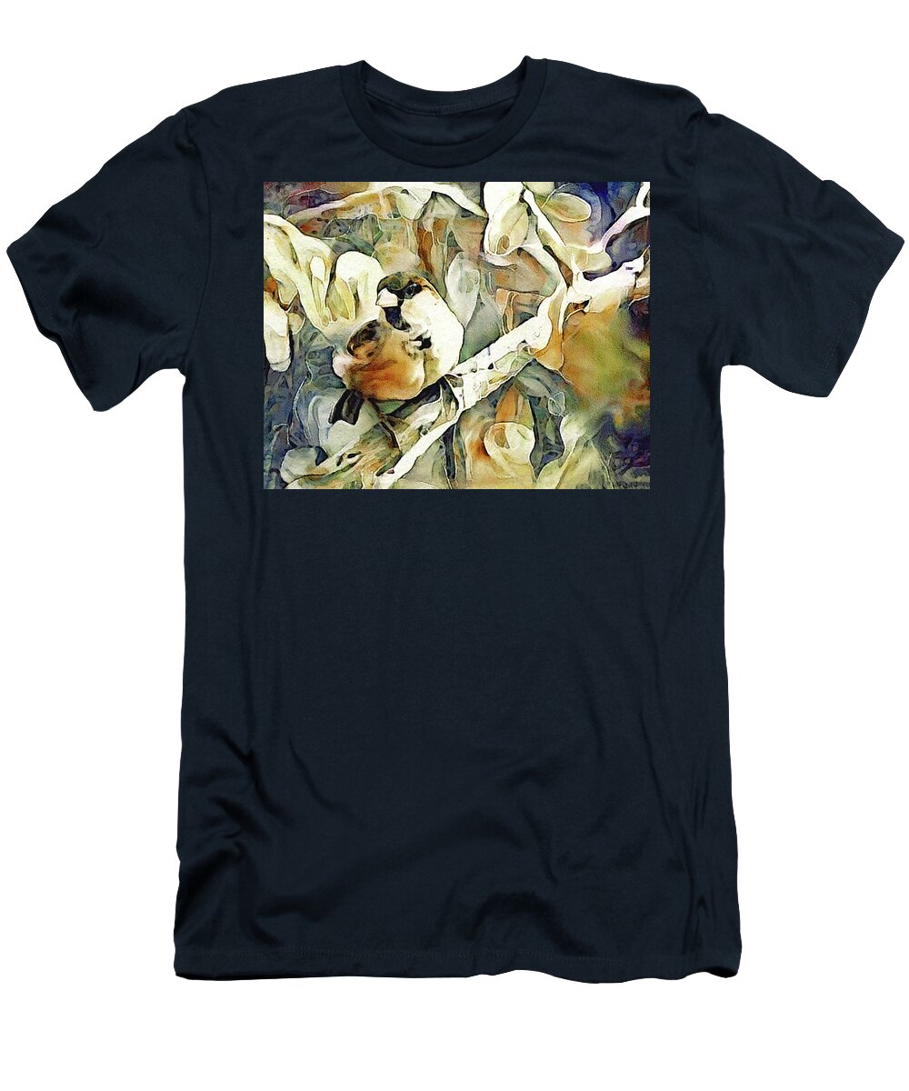 Inquisitive Sparrow T-Shirt featuring the digital art The Inquisitive Sparrow by Susan Maxwell Schmidt