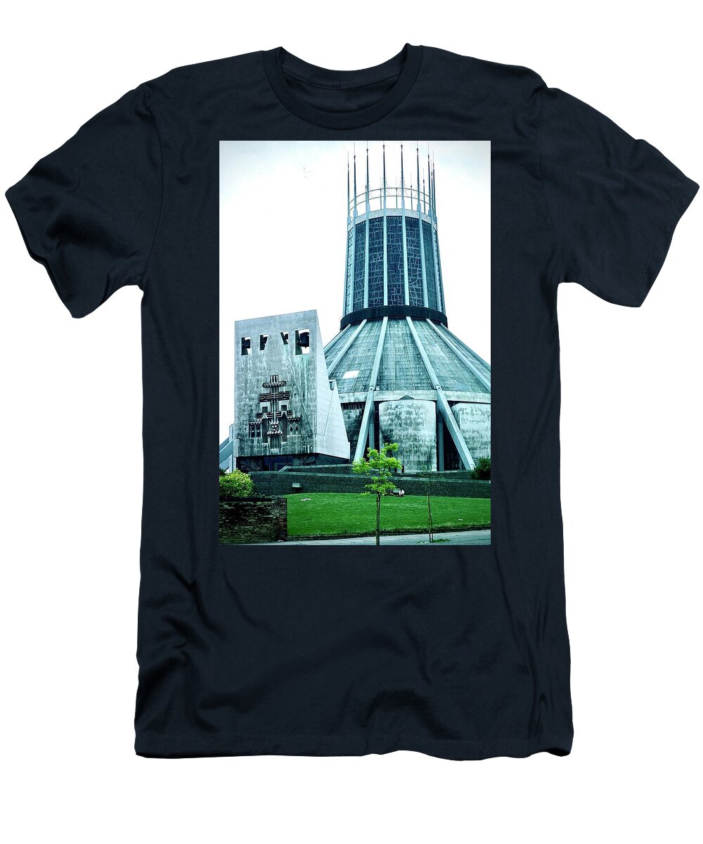 Metropolitan T-Shirt featuring the photograph The Metropolitan Cathedral Liverpool 1979 by Gordon James
