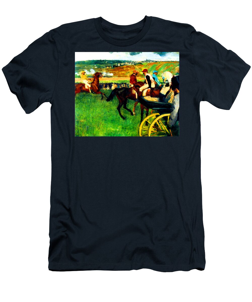 Race T-Shirt featuring the painting The Race Track Amateur Jockeys near a Carriage 1877 by Edgar Degas