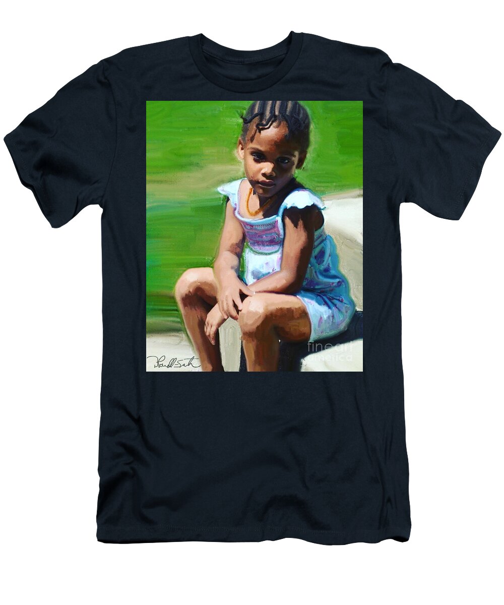 Child T-Shirt featuring the painting Thoughtful Leilani by D Powell-Smith