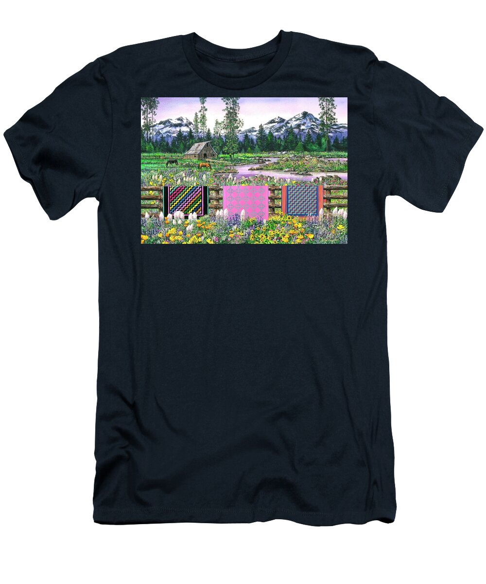 Mountains T-Shirt featuring the painting Three Sisters Quilts by Diane Phalen