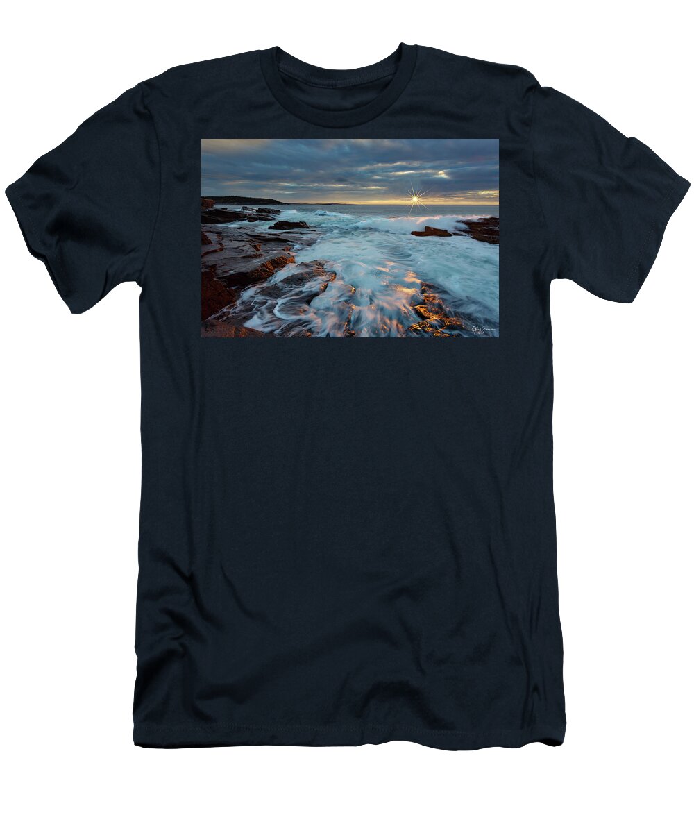 Thunderhole T-Shirt featuring the photograph Thunder Hole Sunrise by Gary Johnson