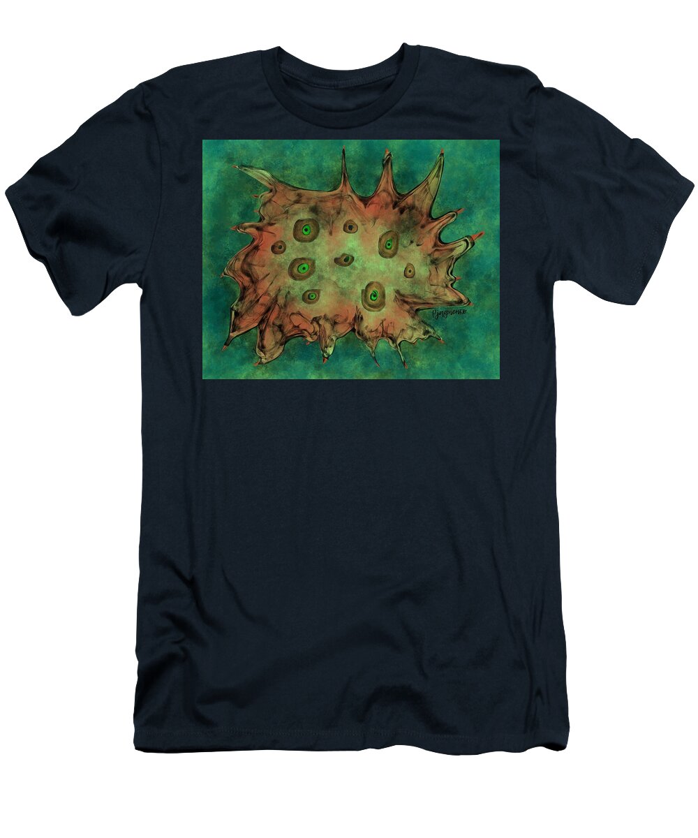 Green T-Shirt featuring the digital art To be cellular by Ljev Rjadcenko