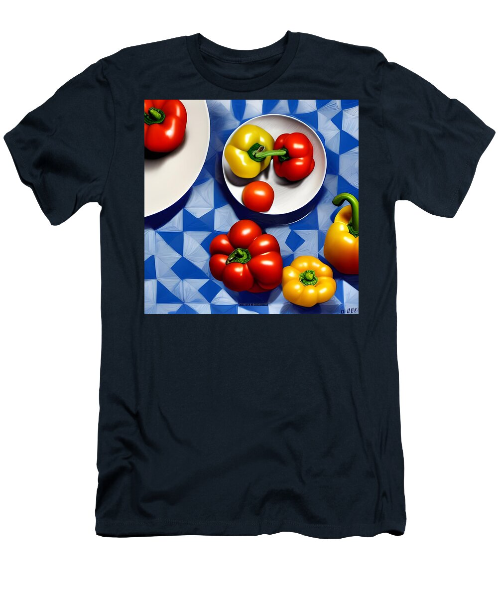 Fruit T-Shirt featuring the digital art Tomatoes and Peppers by Katrina Gunn