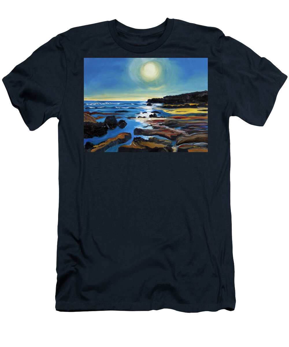 Beach Sunset Rocks Ocean Twilight Beach Sea Rocks T-Shirt featuring the painting Twilight by Santana Star