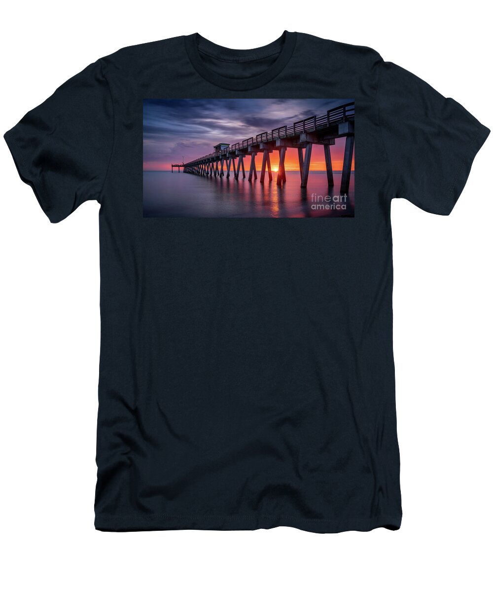 Brohard Park T-Shirt featuring the photograph Venice Fishing Pier Sunset, Florida by Liesl Walsh