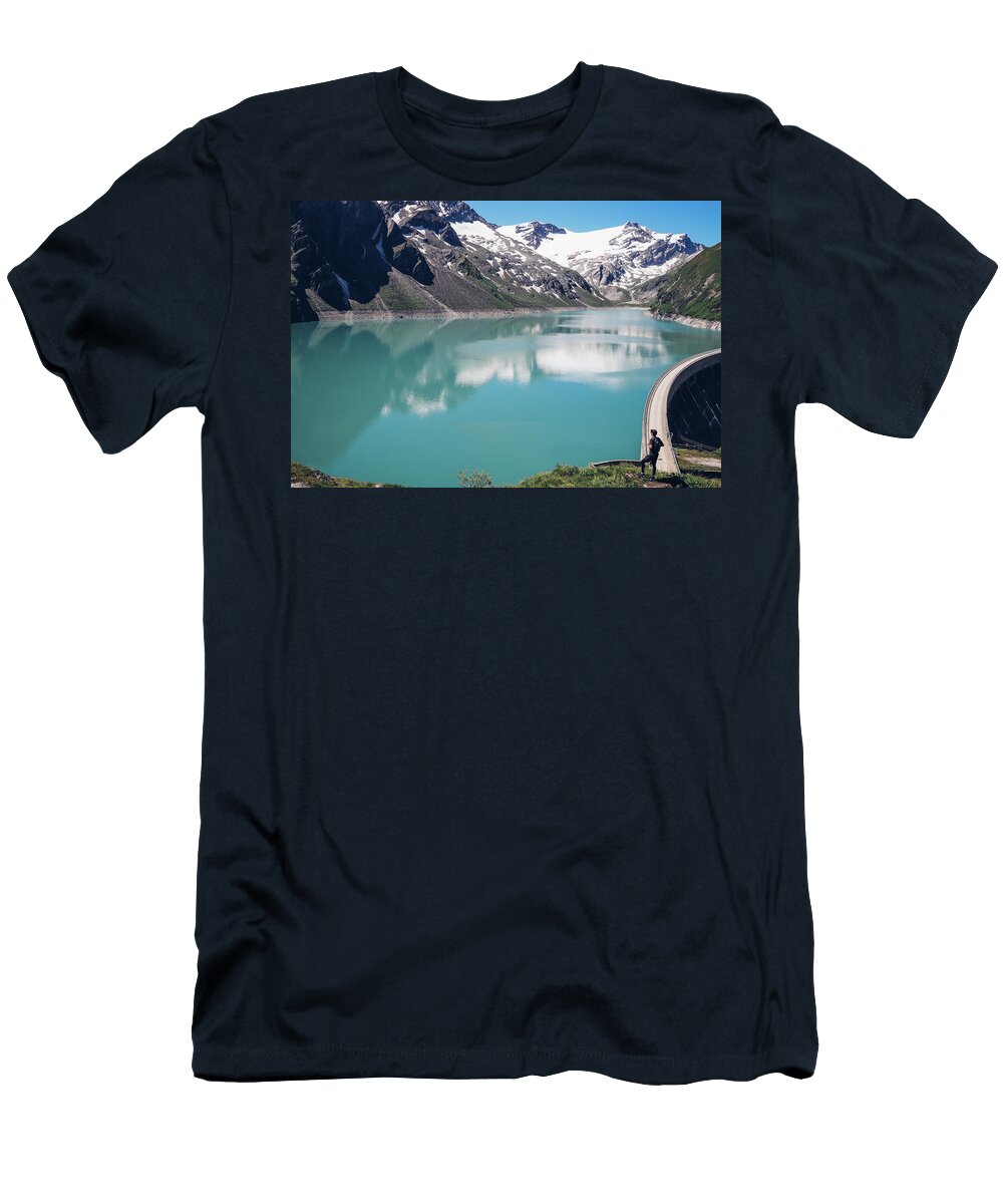 Adventure T-Shirt featuring the photograph View of the Stausee Mooserboden glacier dam by Vaclav Sonnek