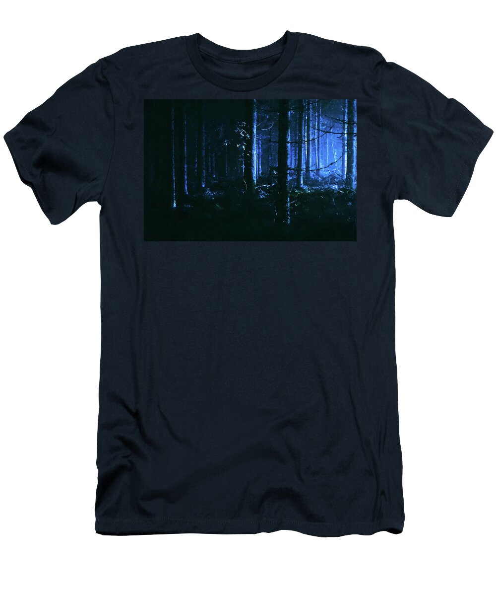 Dark T-Shirt featuring the painting Walking through the Darkwood forest - 02 by AM FineArtPrints