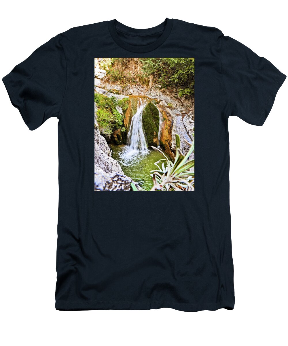 Waterfall T-Shirt featuring the photograph Waterfall In Autumn Colors by Art by Magdalene