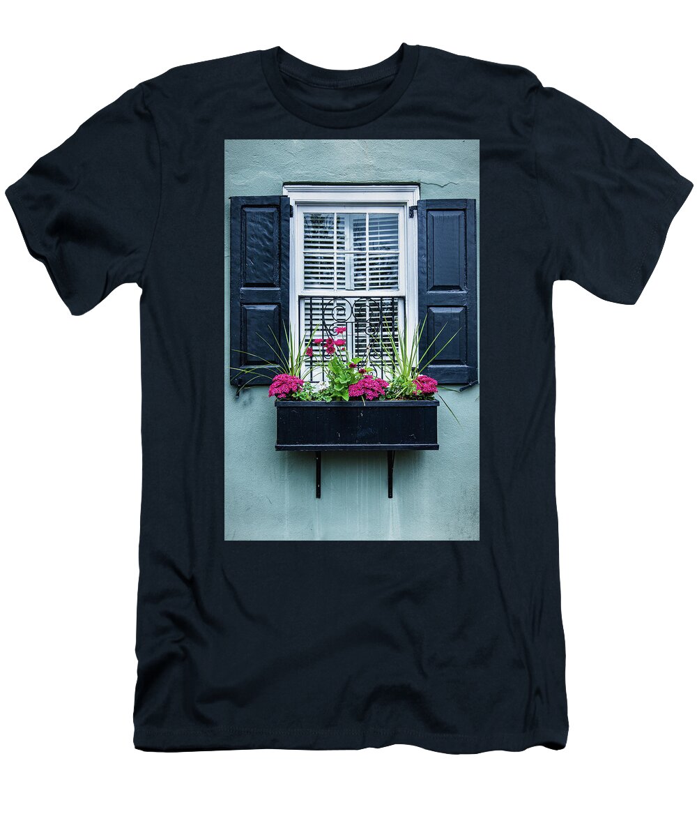 Rainbow Row T-Shirt featuring the photograph Windows of Rainbow Row 4 by Dimitry Papkov