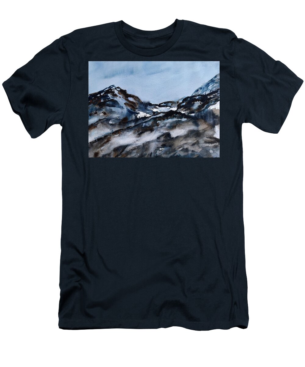 Mountains T-Shirt featuring the painting Wintry Mountains #3 by Wendy Keeney-Kennicutt