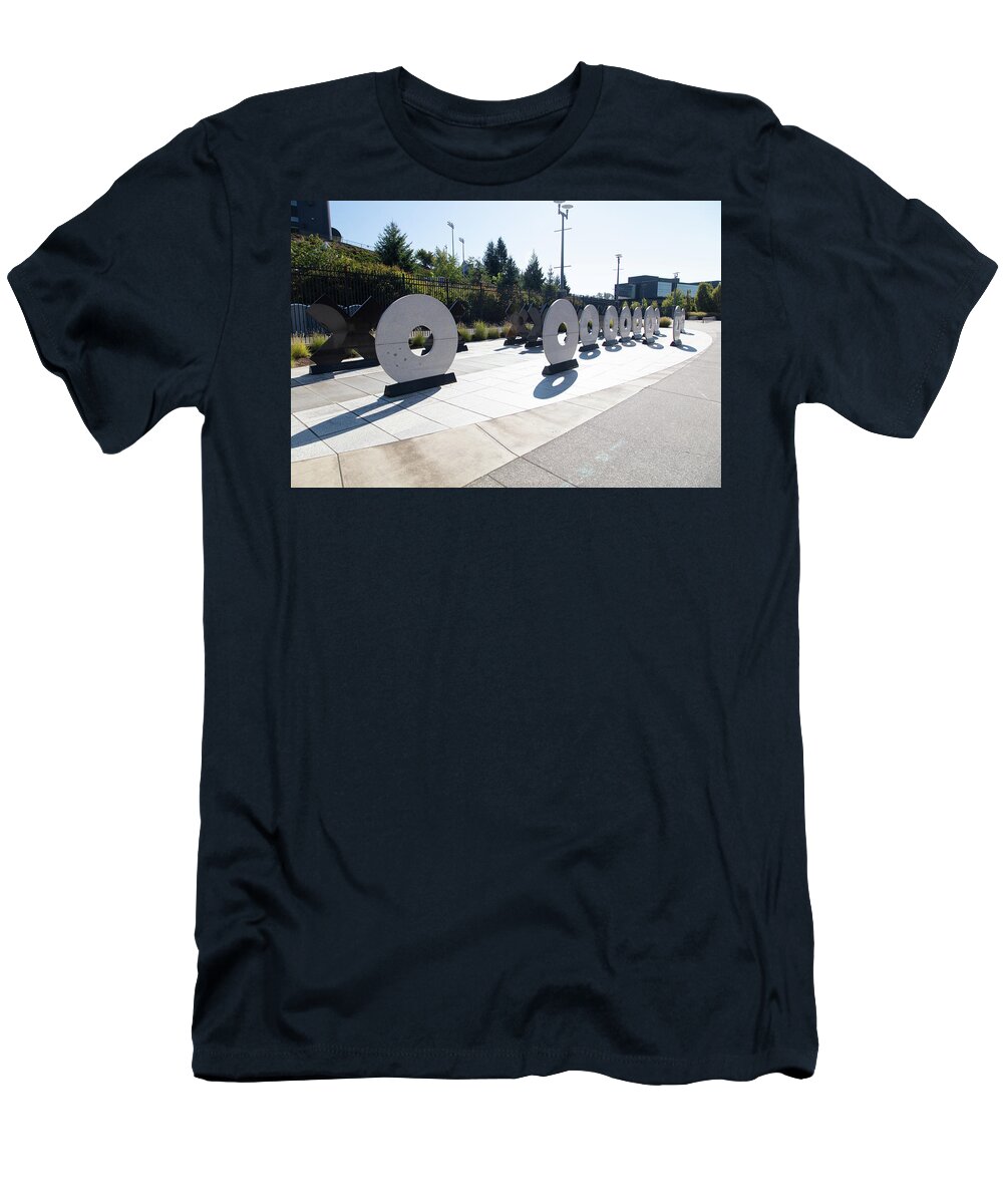 Pac 10 T-Shirt featuring the photograph X's and O's sculpture at Autzen Stadium at the University of Oregon by Eldon McGraw