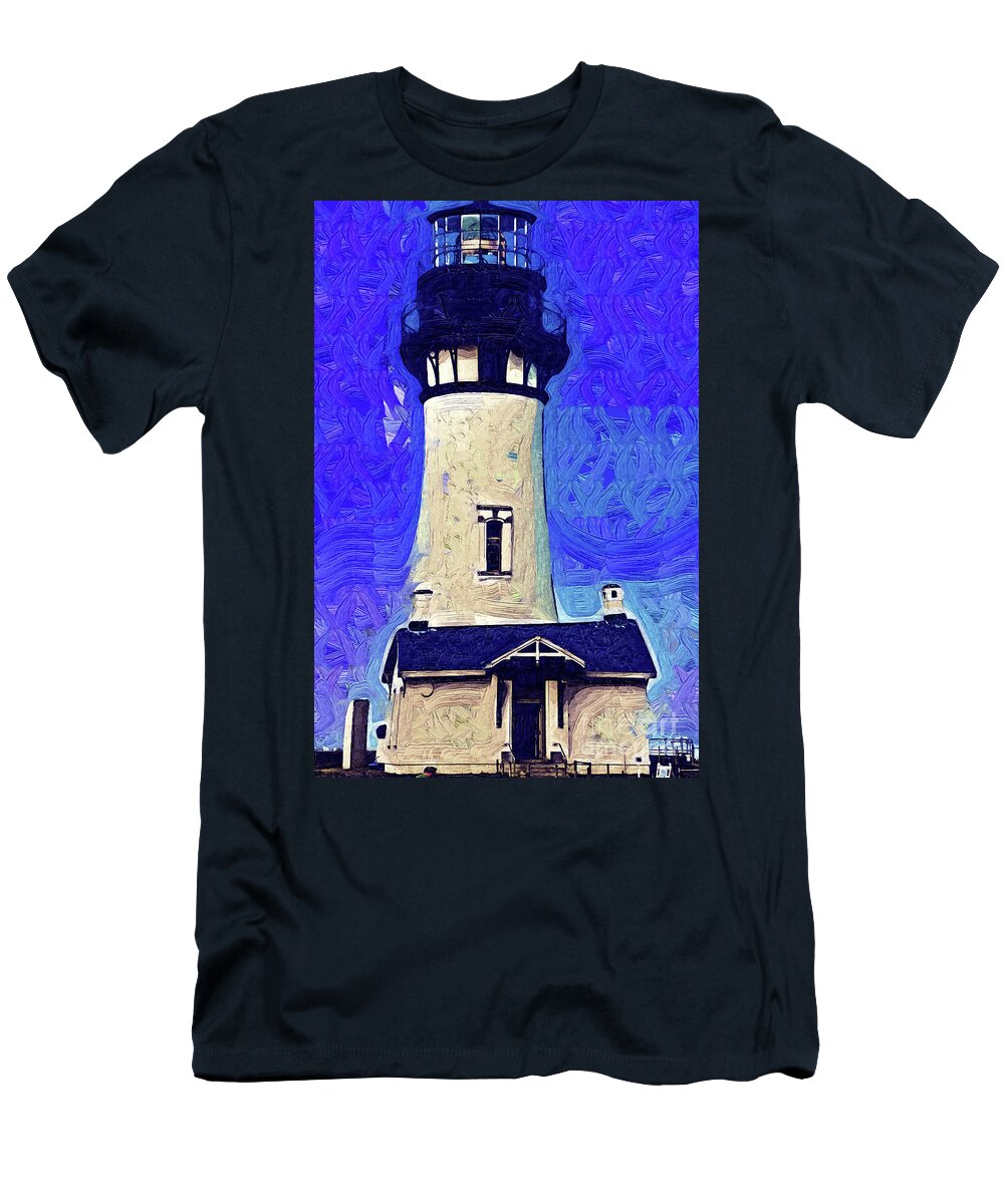 Yaquina-head T-Shirt featuring the digital art Yaquina Head Lighthouse Fauvist by Kirt Tisdale