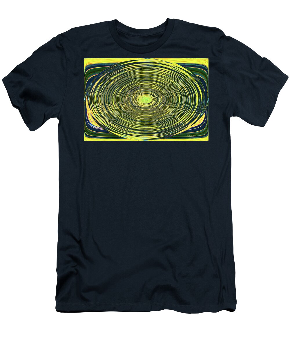 Yellow And Black Circle Abstract T-Shirt featuring the digital art Yellow And Black Circle Abstract by Tom Janca