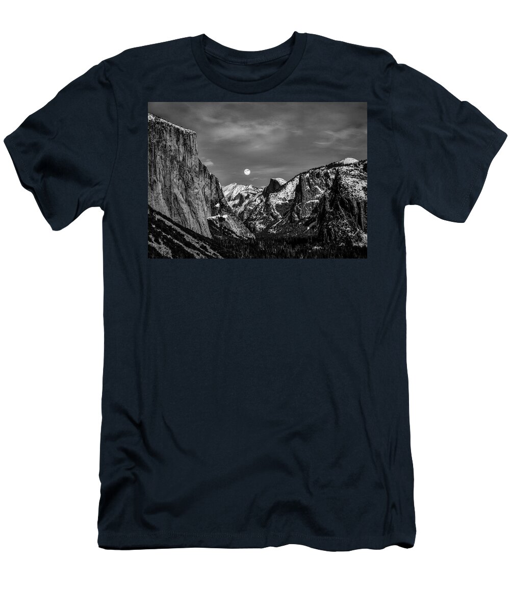 Landscape T-Shirt featuring the photograph Yosemite Winter Moon by Romeo Victor