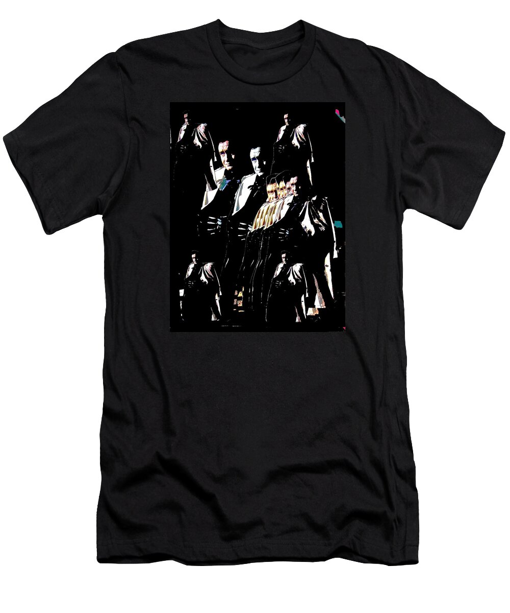 Johnny Cash Trench Coat Film Noir Old Tucson Arizona Surrealism Color Added Collage T-Shirt featuring the photograph Johnny Cash multiplied by David Lee Guss