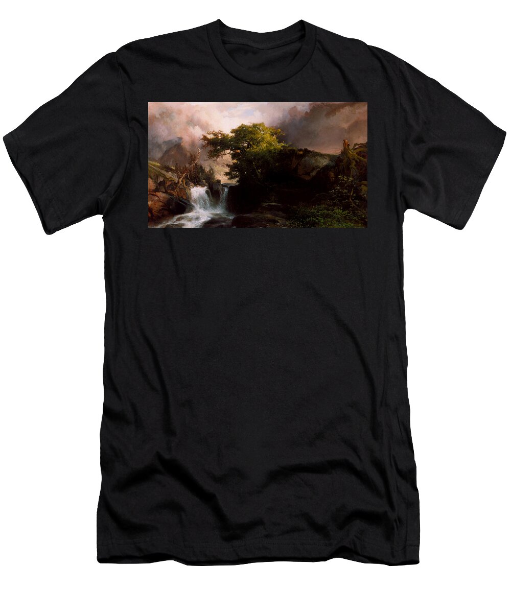 Land T-Shirt featuring the painting A Mountain Stream by Thomas Moran
