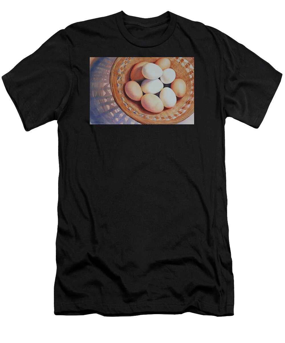 Eggs T-Shirt featuring the painting All My Eggs in One Basket by Brenda Beck Fisher