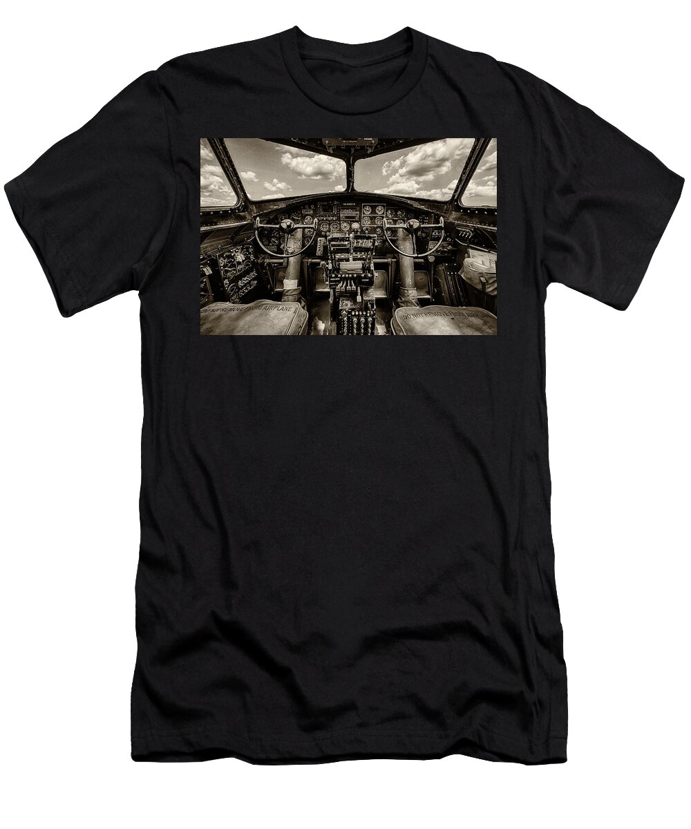 B17 T-Shirt featuring the photograph Cockpit of a B-17 by Mike Burgquist