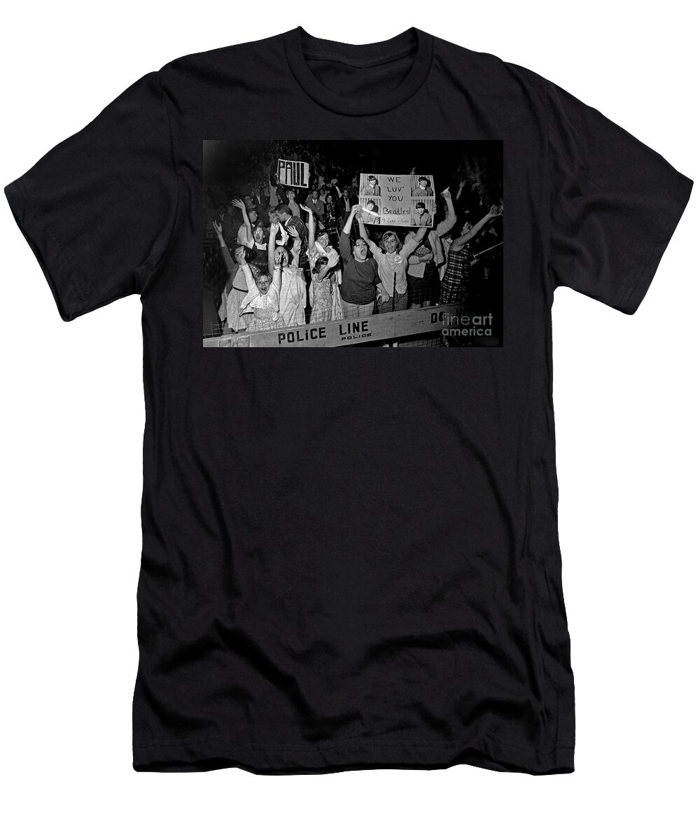 History T-Shirt featuring the photograph Beatles Fans At Concert, 1964 #1 by Larry Mulvehill
