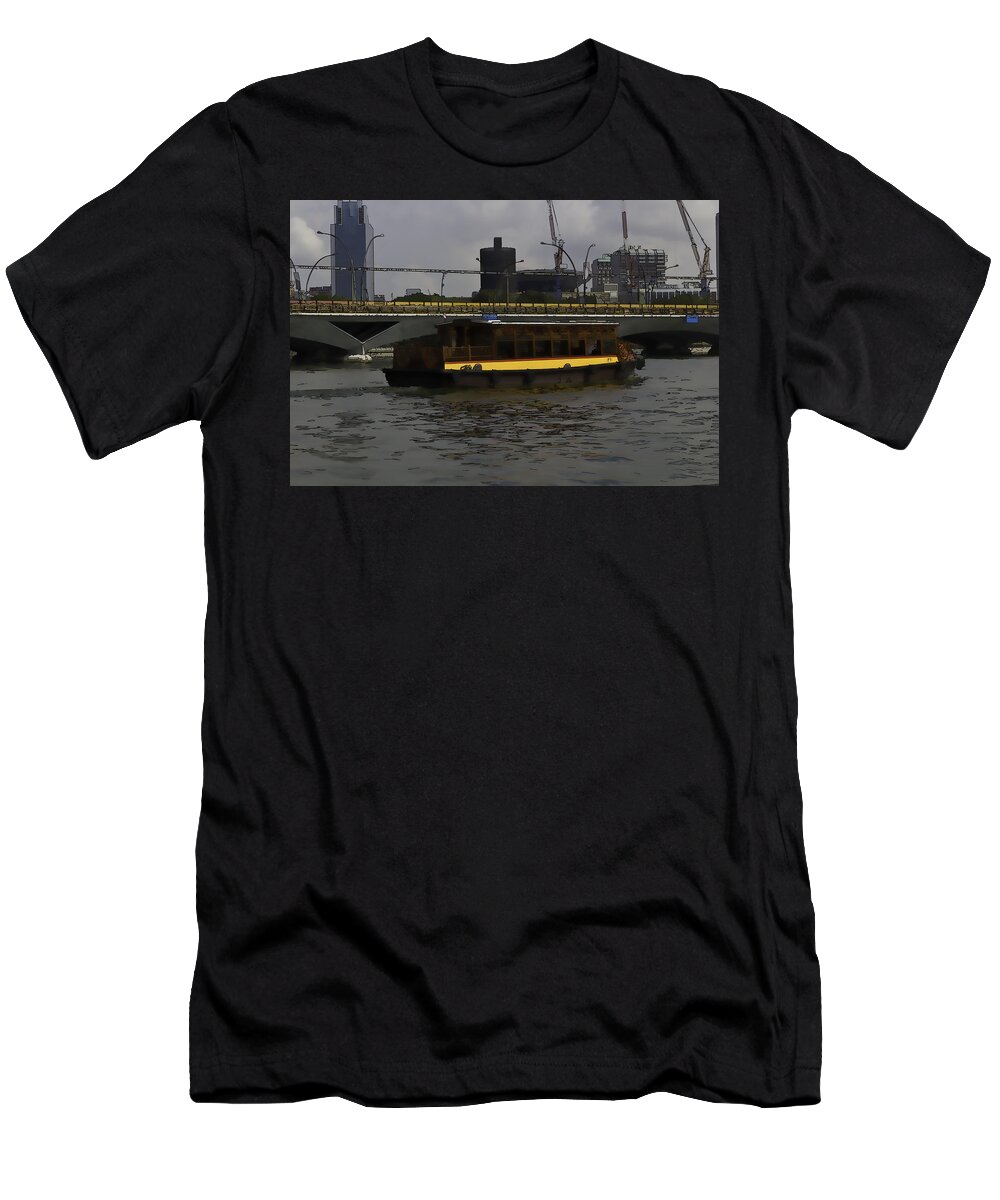 Action T-Shirt featuring the digital art Cartoon - Colorful river cruise boat in Singapore #1 by Ashish Agarwal