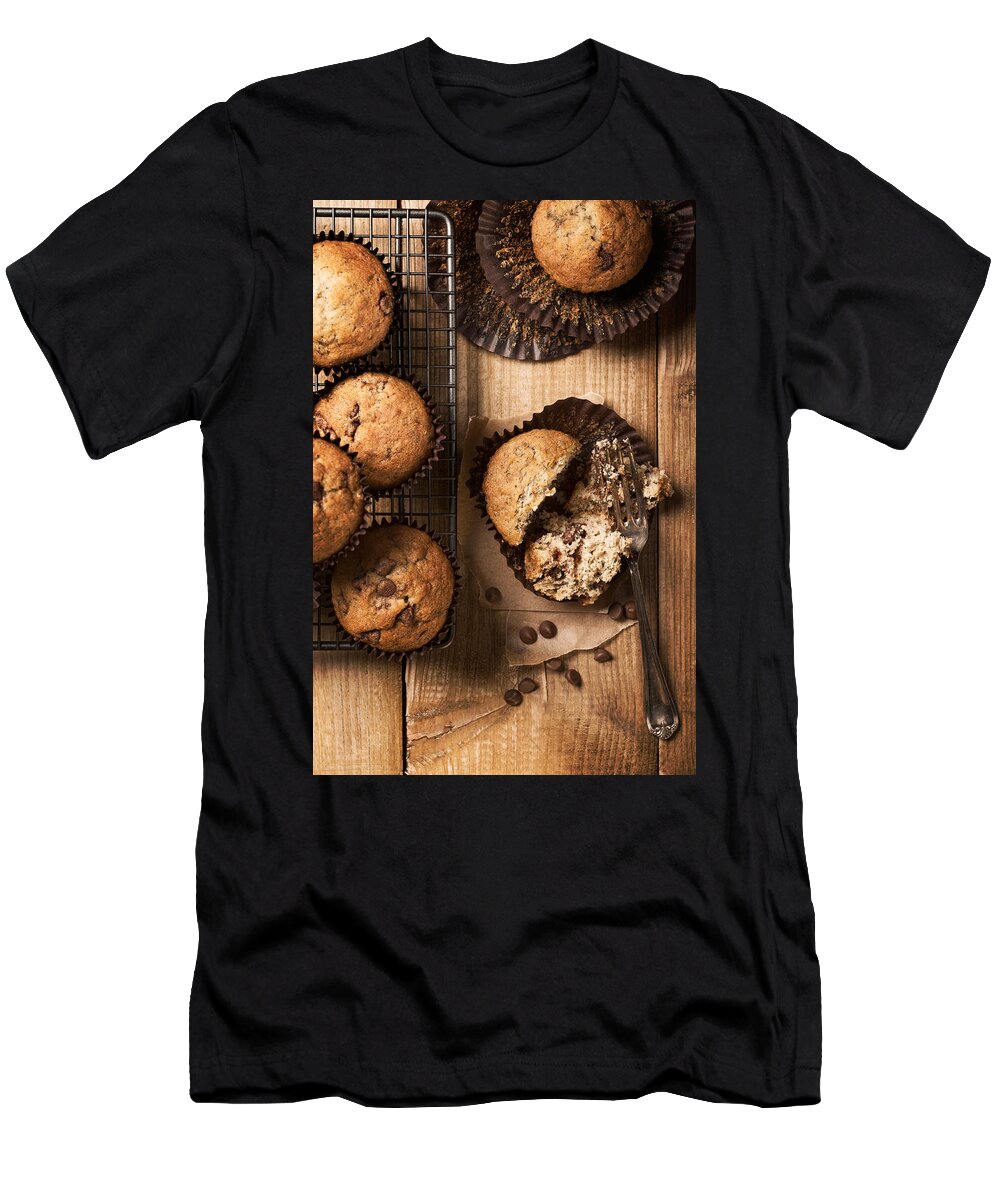 Chocolate T-Shirt featuring the photograph Chocolate Chip Muffins #1 by Amanda Elwell
