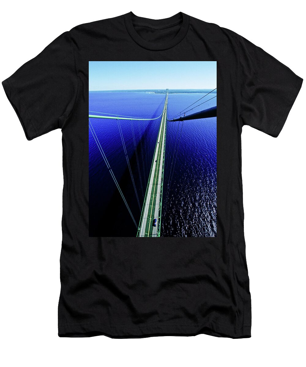 Photography T-Shirt featuring the photograph Elevated View Of Mackinac Bridge #1 by Panoramic Images