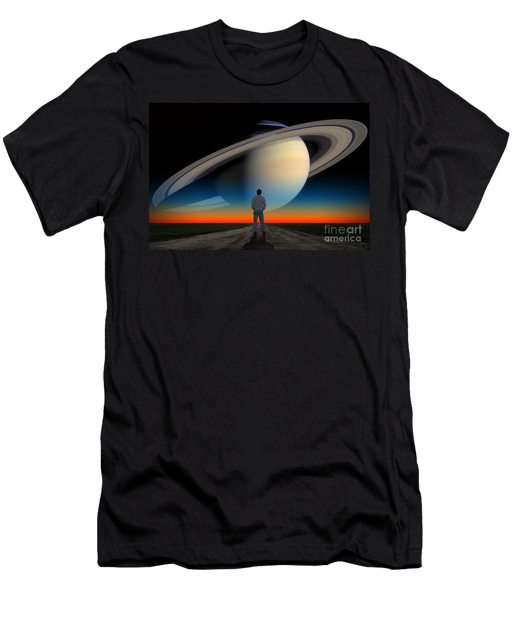 Astronomy T-Shirt featuring the photograph In Awe of Saturn #2 by Larry Landolfi