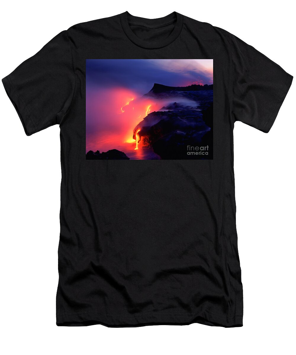 Nature T-Shirt featuring the photograph Lava Streams Into The Ocean, Kilauea #1 by Douglas Peebles