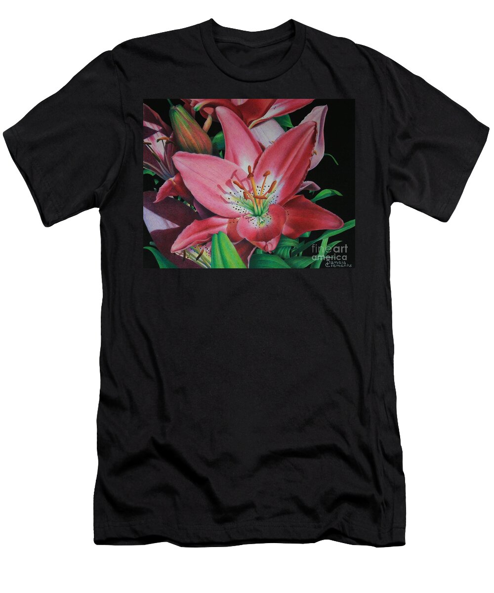 Lily T-Shirt featuring the painting Lily's Garden by Pamela Clements