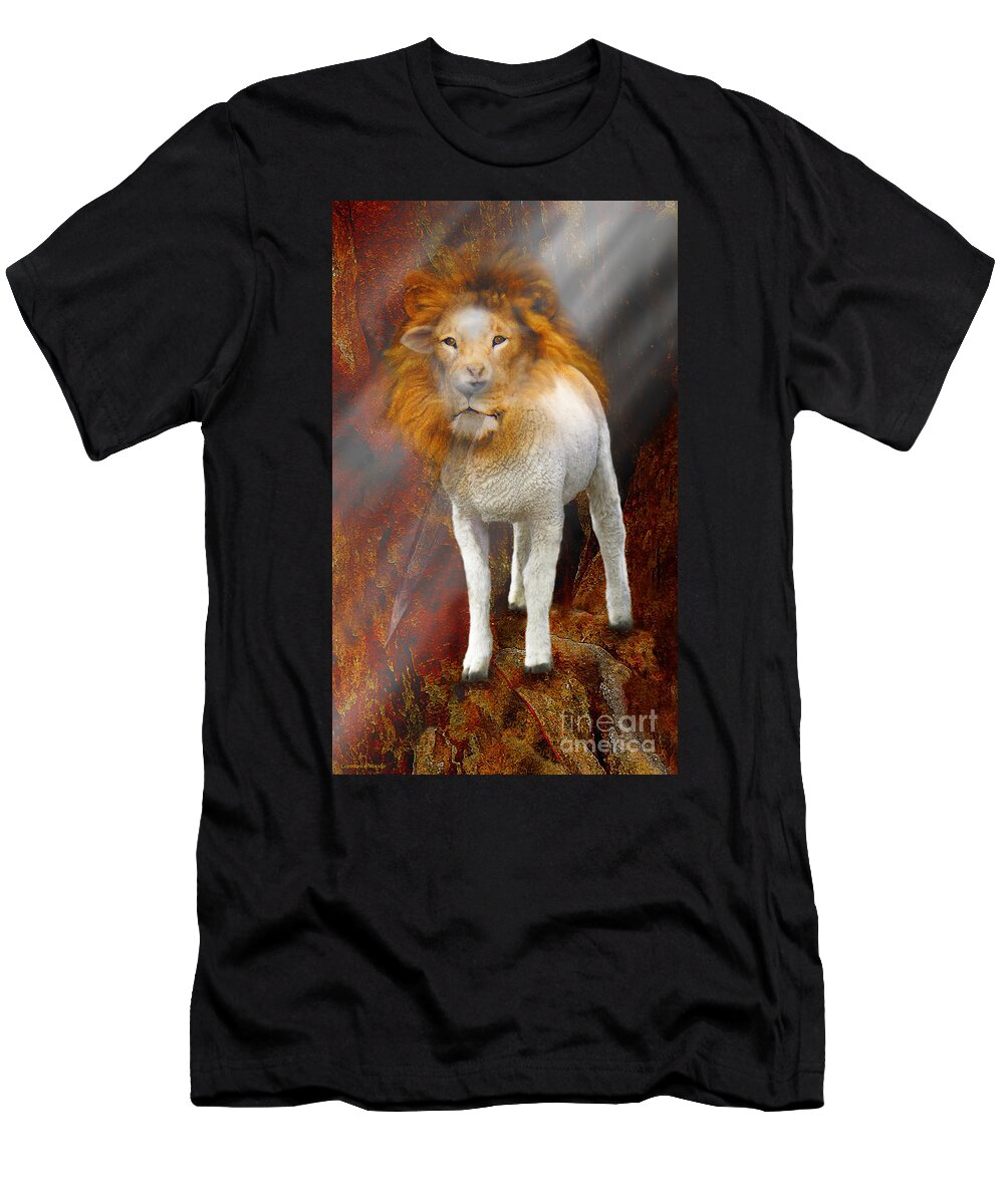 Prophetic Art T-Shirt featuring the painting Lion and Lamb of God by Constance Woods