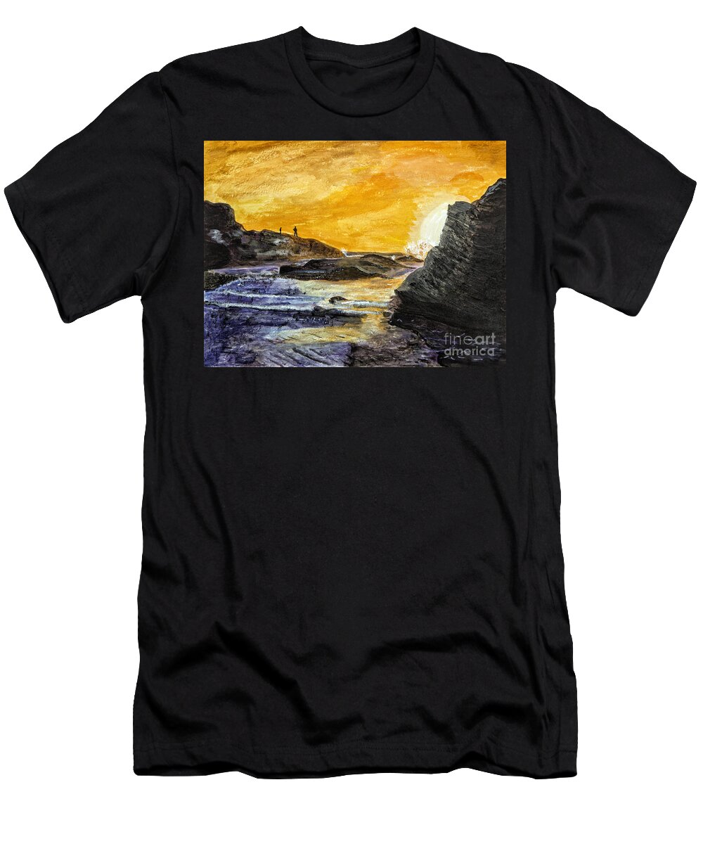 Acrylic Paintings T-Shirt featuring the painting Los Osos Sunset #2 by Timothy Hacker