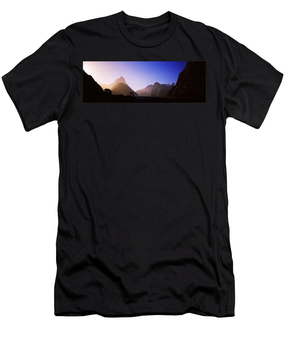 Photography T-Shirt featuring the photograph Mountain Range At Waters Edge, Milford #1 by Panoramic Images