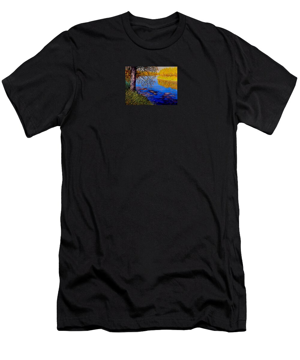 Blue Tone T-Shirt featuring the painting October Afternoon by Sher Nasser
